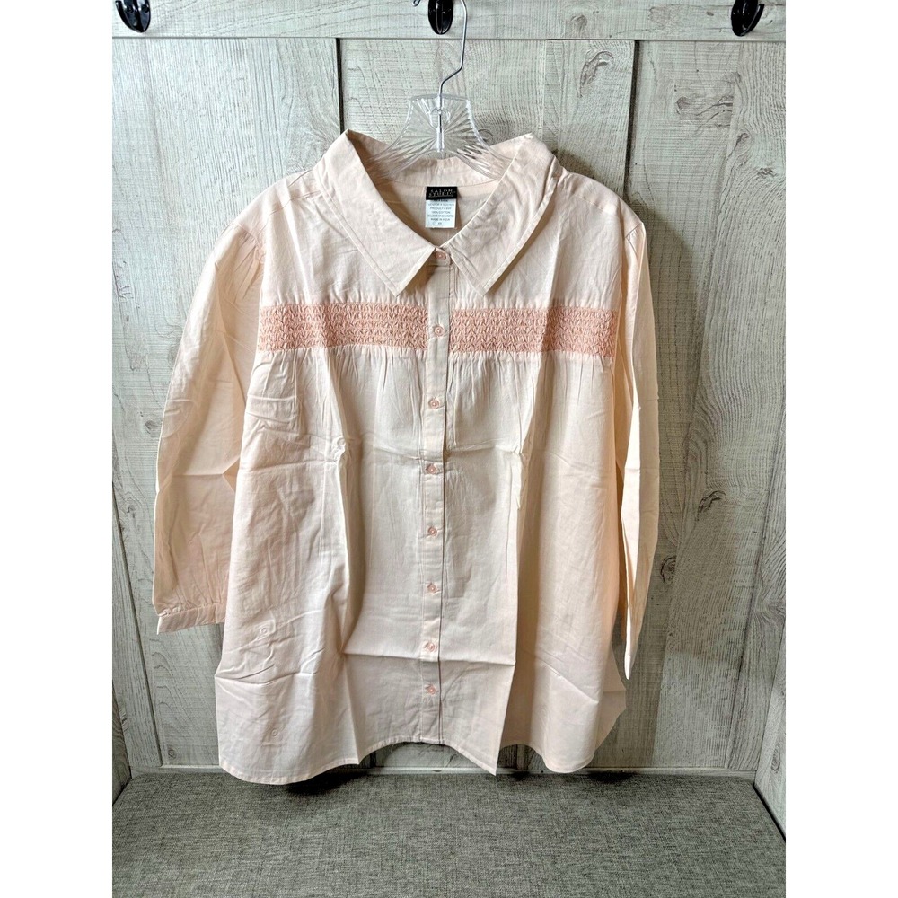 Salon Studio Womens Size 2X Blush Peach Cotton Button-Down Shirt